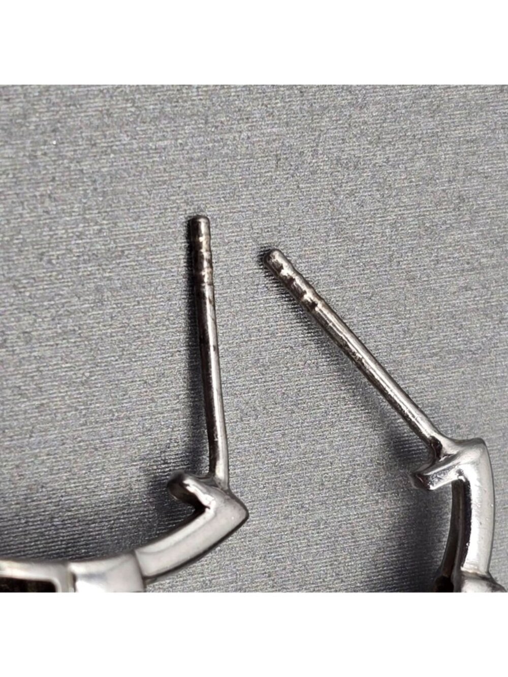 Modernist Sterling Silver Black Rhinestone Half Hoop Post Earrings Basket Settin - Picture 5 of 9